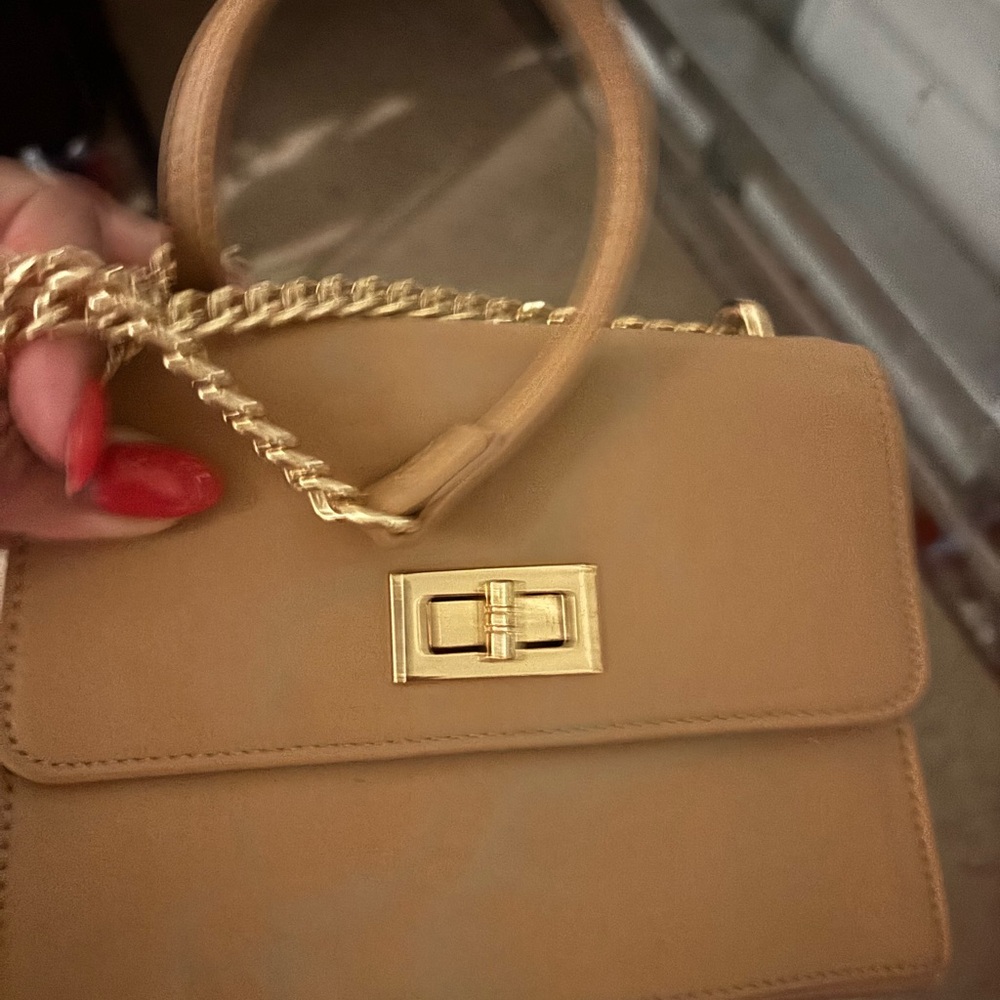Elegant Tan Handbag with Gold Accents